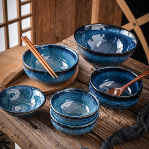 Japanese Style Tableware Large Noodle Bowl High Temperature Resistant Retro Bowl Kiln Transmutation Ceramic For Home Rain-Hat Shaped Bowl Oven Mitts Rice Bowl Soup Bowl
