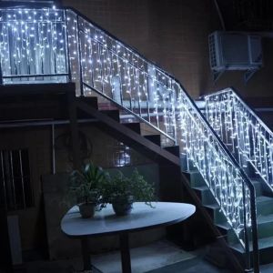 Curtain LED Icicle String Lights EU Plug Christmas Garland Droop Light Wedding Garden Street Outdoor Home Party Holiday Decor