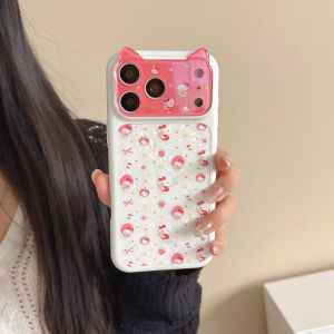 Sanrio | Luxury Pink Ruijian Strawberry KT Phone Case for iPhone 17 Pro Max 15 16 Pro Max Shockproof Protection Cover Cute Cartoon Funda