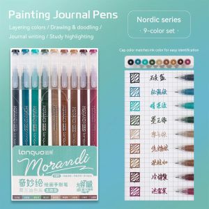 9pcs Set Morandi Color 0.5mm Gel Pen for Student Writing Painting Sketching Hand Art Marker Pens Smooth Ink Stationery Gift