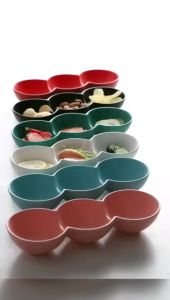 🔥FAST SHIPPING🔥 Nordic Style Ceramic Dipping Saucer Tableware Side Plate Thress Grid Seasoning Soy Sauce Plate