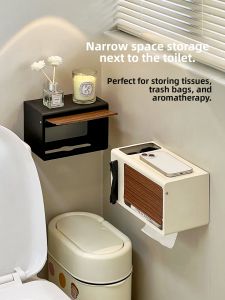 Bathroom Tissue Box Toilet Side Storage Holder No Drilling Wall Mounted Vintage Style Tissue Drawer Stainless Steel Finish