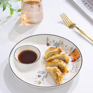Đĩa Sủi Cảo Giấm Nhúng Gốm Sứ Hình Tròn Hình Hoạt Hình Hình Ảnh Mèo Đĩa Gia Dụng Nhất Thể Khoai Tây Chiên Đồ Ăn Vặt Đĩa Trứng Cuộn Tôm Cho Trẻ Em