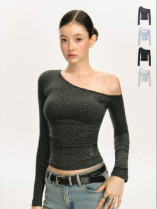 Ariseism | Glitter Shoulder-off Long-sleeved Slim T-shirt