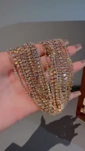 Luxury Colorful Crystal Chokers Necklaces for Women Multilayer Gold Color Chain Rhinestone Necklaces Statements Jewelry