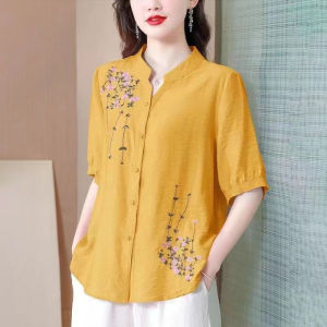 QIAOXIZI | Seven-Sleeve Loose Cotton Linen Shirt for Women