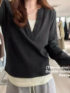 plus Size Autumn New Style Slimming T-Shirt Women Loose Shoulder Long Sleeve Base Layer Top Korean Style Commute Fashion