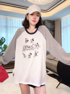 ME Homeyang Retro Illustration Long Sleeve T-Shirt Casual Loose Fit Summer Thin Cotton Polyester Blend round Neck Print Top