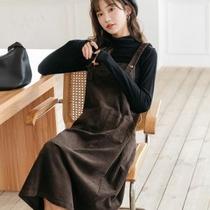 Corduroy Suspender Skirt for Women 2023 Spring & Fall New Straight Loose K-style Dress Mid Length Long Length Fashion Fashionable Skirt