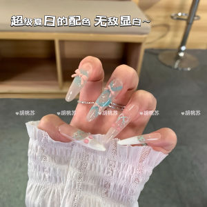 Handmade Cherry Mint Nail Art Summer Girl 3D Nail Tips Wearable False Nails Pure Handmade Womens Beauty Tools Nail Polishes