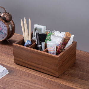 Black Walnut Wood TV Remote Control Storage Box Living Room Coffee Table Wooden Miscellaneous Items Organizer Real Wood Pen Holder