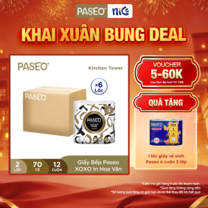 Thùng 6 Lốc Giấy Bếp Đa Năng Paseo Cao Cấp Lau Dầu Mỡ Thấm Hút Nhanh In Hoa (2 lớp)