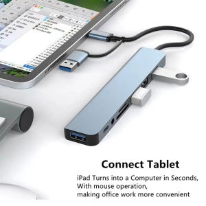 8 in 2 Docking Station USB Type C HUB with 3.5mm Audio Jack Adapter Micro SD Card Reader Laptop Tablet Phone Disk Converter