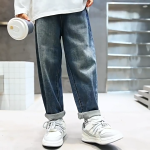 Jeans for Kids Boy Vintage Wash Color New Korean Fashion Denim Pants High Quality Boys Pants Embroidery Back Trousers Design Boys Bottoms 7-16yrs