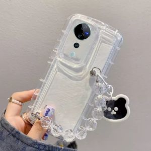 Phone Case VIVO V40 Pro Y03 Y03t Y18 Y18s Y28s VIVOV40 5G Transparent Mirror Bear Crystal Bracelet Casing All-inclusive Shockproof Silicone Soft Cover 2024