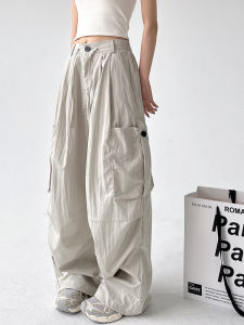 American Style Vintage Womens Cargo Pants High Waist Wide Leg Quick Dry Autumn Spring Fashion New Arrival Casual Trousers