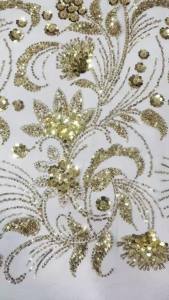 Wholesale 2026 Elegant African Tulle Embroidery Beaded Lace Fabric Nigerian Sequins Wedding Party Dress 5yards