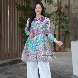 Atasan Tunik Kancing Depan - Batik Wanita Modern - Tunik Jumbo Terbaru Mewah Seragam