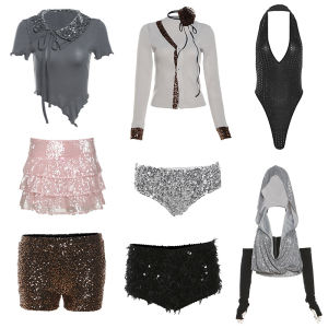 เซ็กซี่ กระโปรงสั้น และสั้นพิเศษ กางเกง การแสดงบนเวทีชุดเต้นรําแจ๊สแขนยาว Onesie ประกาย เลื่อม เสื้อผ้าผู้หญิง