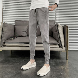 Slim Fit Mens Jeans mid Low Waist Stretch Denim Casual Nine Pointed Straight Leg Cuffed Jeans Youth Fashion Autumn Wear