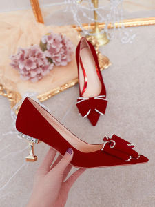 Elegant Red Chinese Style Show Heel High Heels Womens Fashionable Wedding Shoes Comfortable to Wear Two-Way Use Madam Cicci