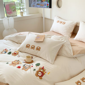 YAOKANG | Cute Cartoon Embroidered 100% Cotton Bedding Set