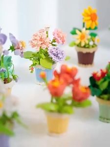 Flowers Potted Building Sets & Mini Particle Bouquet Sunflower Rose Building Blocks