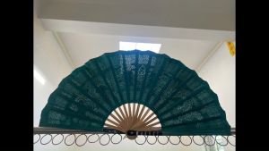 Quạt Sừng Giấy Dó châm kim Rồng Chầu Mặt Nguyệt kích thước 30cm và 35cm Màu Xanh Đỏ Tím Đen