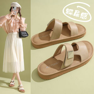 Leather H Slippers Women Summer Outdoor New Anti-slip Soft Bottom Not Tired Foot One Row Retro Birkenstock Sandals