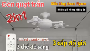Đèn quạt trần 3 đầu drone gió mạnh không tiếng ồn công suất 50W có điều khiển từ xa
