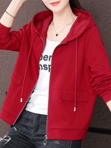 Áo Khoác Cardigan Dài Tay Có Khóa Kéo Áo Khoác Ngoài Nữ Phong Cách Hàn Quốc Màu Đỏ Rượu Vang Mùa Xuân Mới Áo Khoác Ngoài Thường Ngày