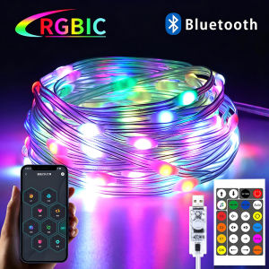 LED Smart RGBIC Fairy Garland String Lights USB 5V APP Bluetooth Music Sync for Christmas Holiday Home Decoration