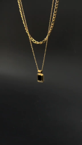 HB Jewelry GEORGIA Black Square Pendant Double Layer Chain Necklace Fashion Accessories XL00198
