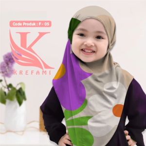 Kerudung Bergo Anak Karakter Geblus tali malay Full Print Usia 4-10 tahun Khimar Instan Bahan Jersey Premium Motif Abstrak
