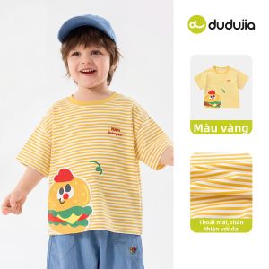 DUDUJIA | Áo Thun Trẻ Em Tay Ngắn Mới Sọc Phong Cách Thư Giãn Hình Hoạt Hình
