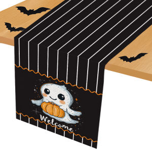 1Pc Halloween Themed Table Flag Cute Pumpkin and Bat Pattern Suitable for Party Restaurant Home Market Holiday Decoration Scene.
