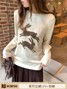 Cute Reducing Age Two Rabbits Print T-Shirt Female Spring New