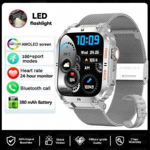 Đồng Hồ Thông Minh Quân Sự Mạnh Mẽ Mới 2025 Dành Cho Nam Màn Hình Cảm Ứng AMOLED HD 1.91 Inch Đèn LED Gọi Bluetooth Theo Dõi Thể Dục Chống Nước