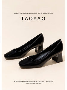 รองเท้าส้นแบนหัวเหลี่ยมสีดำ พื้นยาง ด้านในทำจากหนังแกะ รองเท้าทำงาน รองเท้าส้นลิ่ม รองเท้าแฟชั่น สำหรับผู้หญิง วัยรุ่น