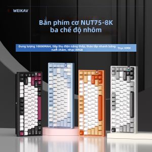 WEIKAV | Bàn Phím Cơ Gaming Không Dây WEIKAV Nut75 - Vỏ Nhôm CNC Nguyên Khối Màu Bạc Băng (Frost Silver)