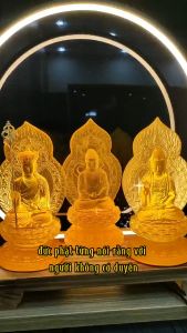 Kệ đèn Led tròn hào quang để tượng phật đèn led trang trí tiểu cảnh để bàn decor thác khói trầm hương - shop Diệu Tâm