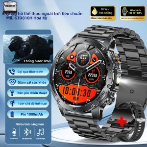 Đồng Hồ Thông Minh Quân Sự Dành Cho Nam 2025 Với Pin 1000mAh Chống Nước IP68 Gọi Bluetooth Theo Dõi Nhịp Tim Đèn Pin Mạnh Mẽ Đồng Hồ Đeo Tay Thể Thao Kỹ Thuật Số