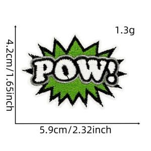 Iron on Embroidered Cartoon Patch Decorative Fabric Adhesive Badge POW Text Design Clothing Accessory DIY Sewing Material