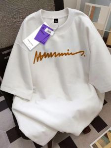 เสื้อยืดคอกลมแขนสั้นผ้าฝ้ายแท้สำหรับผู้ชาย สีขาว ทรงหลวม สไตล์ฮ่องกง ลำลอง แฟชั่นฤดูร้อน เสื้อตัวบนแบบลำลอง