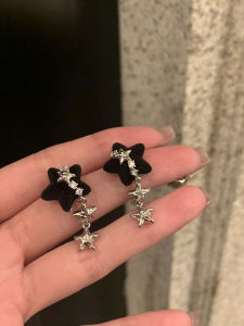 Elegant Black Velvet Star Shiny Diamond Womens Earrings Personality Fashion Jewelry Small Design Sensation Hoop Earrings