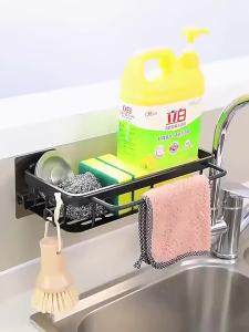 Kitchen Sink Sponge Holder Rack with Removable Drip Tray Stainless Steel Faucet Organizer for Sponge Dish Soap & Towel Rustproof