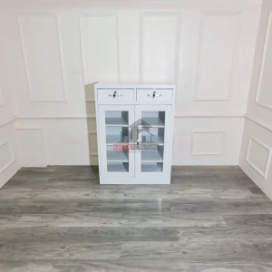 Lemari Kabinet Rak Sepatu 2 Pintu Besi Kaca Minimalis Half