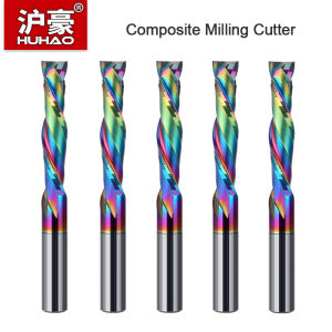 HUHAO 2 Flutes Spiral Carbide Milling Cutter 1/2" Shank Up Down Cut Compression Router Bits CNC End Mill DLC Coating Wood Tools