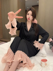 ชุดนอนผ้าไหมน้ำแข็งเซ็กซี่ แขนยาว กางเกงขายาว ชุดอยู่บ้าน ชุดนอนฤดูใบไม้ผลิและฤดูใบไม้ร่วง ชุดฤดูร้อนสำหรับผู้หญิง