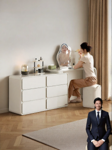 Creamy Style Simple Vanity Table with Mirror